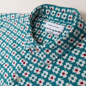 Urban Outfitters floral button up shirt men's L teal daisy linen blend Y2K indie
